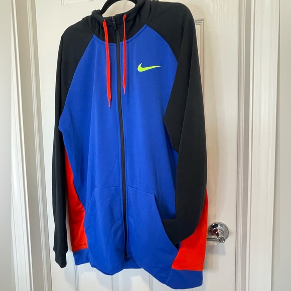 Nike Men's Dri-FIT Colorblock Full-Zip Hoodie XL-Tall Black, Red & Blue - Picture 6 of 15